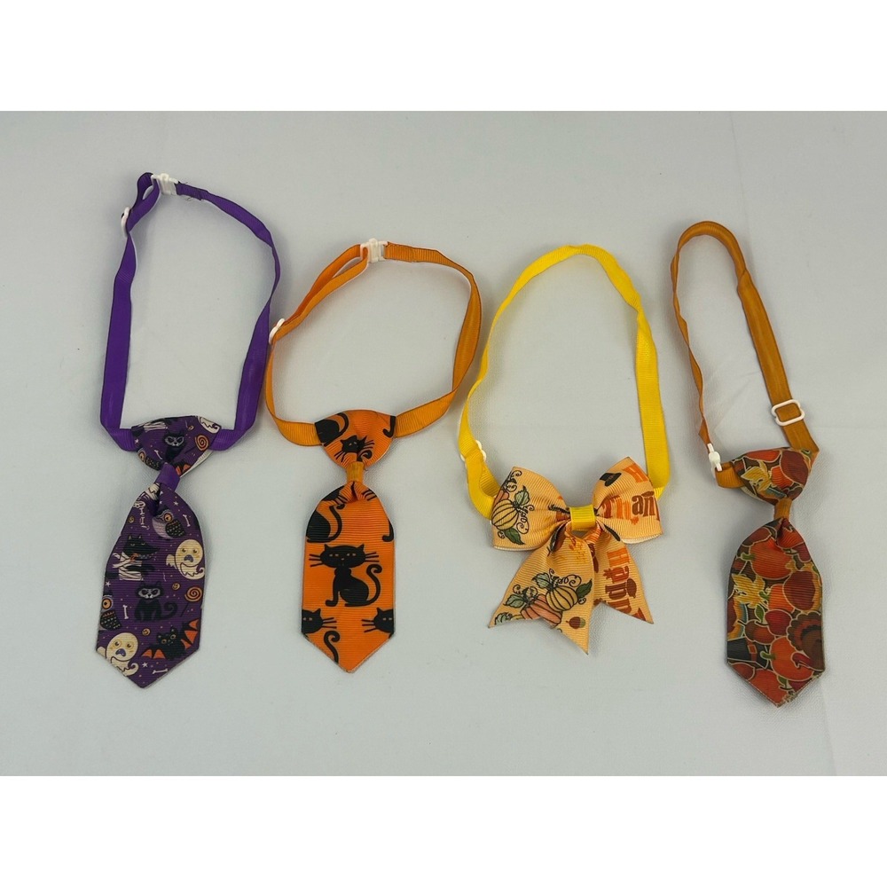 Halloween Pet Bow Tie Set Cats Dogs Adjustable Pumpkin Black Cat Ghost
